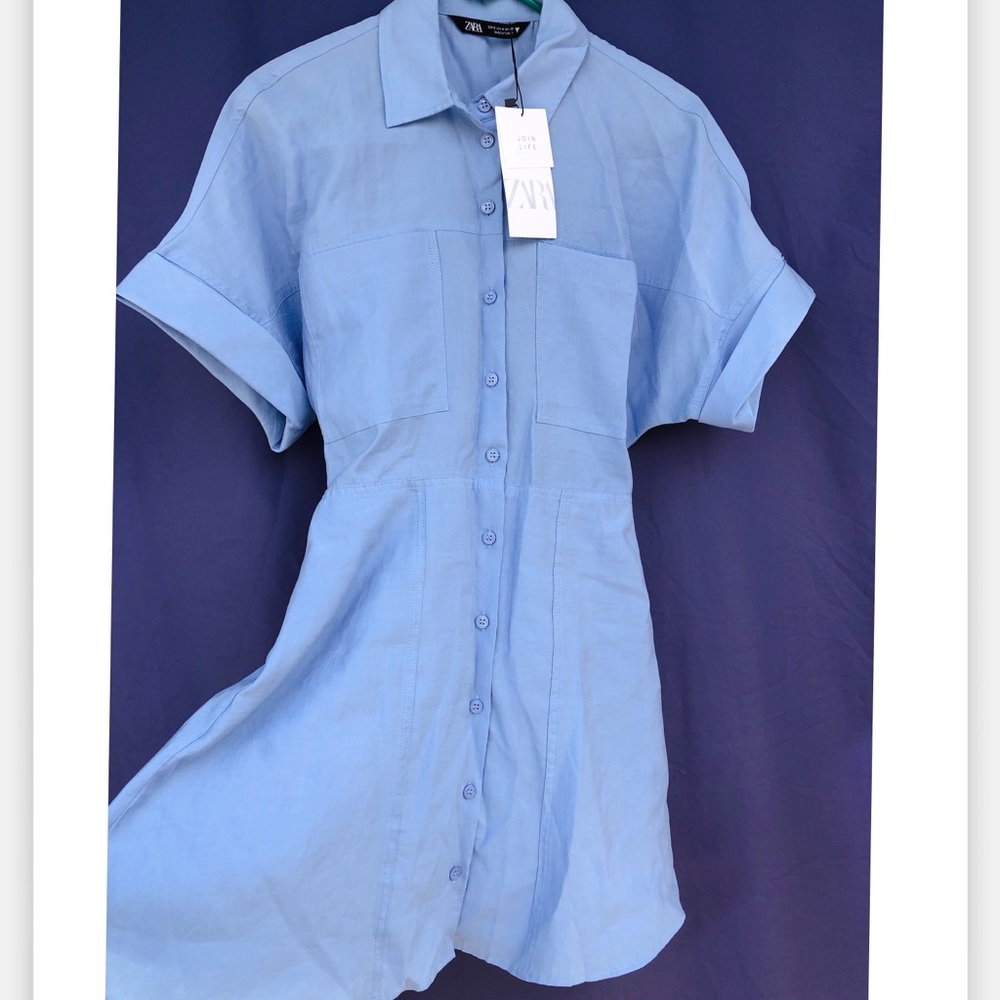 Zara flowy shirt dress, blue